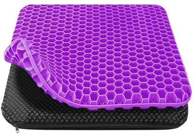 Productafbeelding van Zitkussen voor bureaustoel en auto, orthopedisch gel-zitkussen, zacht en comfortabel, met wasbare, antislip hoes (paars, 43 x 39 x 4 cm)