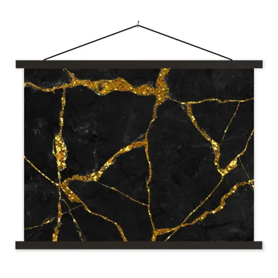 Produktbild von MuchoWow® Textilposter Marmor - Gold - Schwarz - Marmoroptik - Glitter 120x90 cm mit schwarzem Rahmen - Aufhänger für Poster