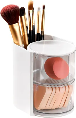 Imagen del producto de Organizador de maquillaje giratorio de 360°, con 2 niveles, transparente, para baño