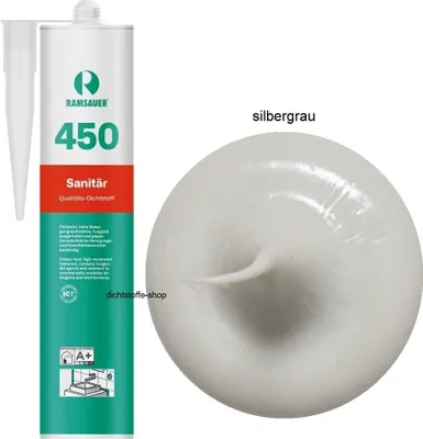 A product shot of a sealant cartridge next to a sample of the sealant.