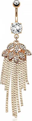 Produktbild von Bauchnabelpiercing Anhänger Ketten Blätter vergoldet Rosegold Zirkonia Kristall Chirurgenstahl rosegold 10 mm