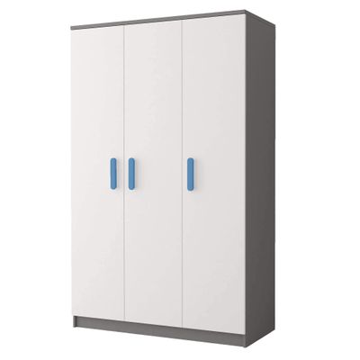 Kleiderschrank Drehtürenschrank Kinderkleiderschrank Schrank 120cm Grau/Weiß mit blaue Griffe - JONAS 19