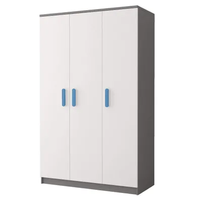 Produktbild von Kleiderschrank Drehtürenschrank Kinderkleiderschrank Schrank 120cm Grau/Weiß mit blaue Griffe - JONAS 19
