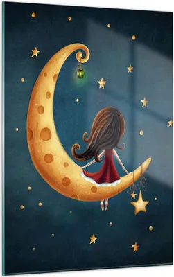 Produktbild von Bilder auf glas - Einteilig - Kinder Mädchen Mond - 50x70cm - Glasbilder - Wandbilder - Bilder - zum Aufhängen bereit - Wanddekoration aus Glas - Glas Bilder - Wandbild auf Glas - GPA50x70-4683