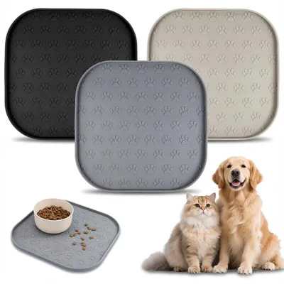 Produktbild von 3er Set Napfunterlage für Katzen und Hunde, Silikon-Futtermatte 27 x 27 cm – Quadratisch 27 × 27 cm