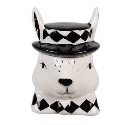 Zdjęcie produktu dla Clayre & Eef słoik do przechowywania królik 11 cm biały czarny ceramiczny