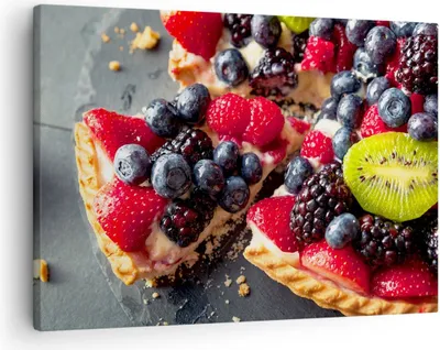 Produktbild von Bild auf Leinwand - Leinwandbild - Kuchen Dessert Obst Erdbeere - 70x50cm - Wand Bild - Wanddeko - Leinwanddruck - Bilder - Kunstdruck - Wanddekoration - Leinwand bilder - Wandkunst - AA70x50-2871