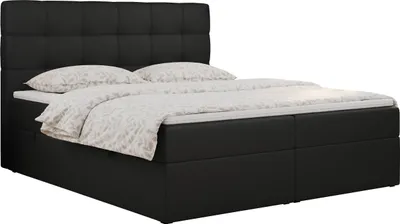 Produktbild von MKS MEBLE Boxspringbett 180x200 mit Matratze, Bett mit Multipocket - Matratze H3 und Topper, Polsterbett 180x200 mit Bettkasten und Kopfteil, ERNI - Schwarz Kunstleder