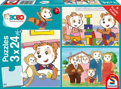 Image de Schmidt Spiele Bobo Loir Amis et Famille, puzzle pour enfants, puzzles pour enfants, 3 x 24 pièces, 56414