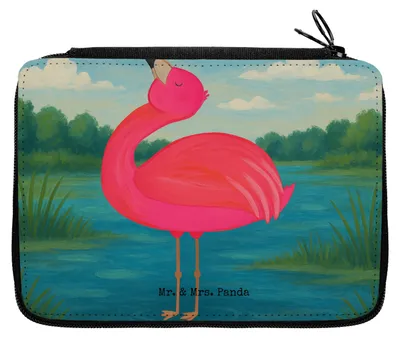 Produktbild von Mr. & Mrs. Panda Schlampermäppchen Flamingo Stolz Design - Weiß - Geschenk, Stiftetasche, Etui, Federmäppchen, für Stifte, Mama, Mäppchen, Rosa, Tochter, Freundin