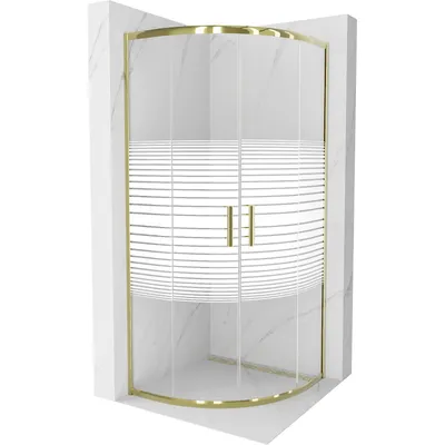 Obrázek produktu pro Mexen Rio půlkruhový sprchový kout 90 x 90 cm, Pruhy, Zlatá - 863-090-090-50-20