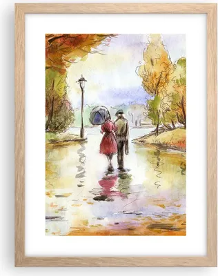 Produktbild von Gerahmtes Poster - Rahmen in heller Eiche - Wetter regen herbst park - 30x40 cm - Wand Bild - Wanddeko - Wandbilder - Wandposter - Bilderrahmen - Bilder - Kunstdruck - Wandbild - P2NPA30x40-2914