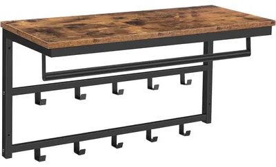 Produktbild von Wandgarderobe mit Ablage und 10 Haken 80x30x42 cm Dunkelbraun/Schwarz Industriestil