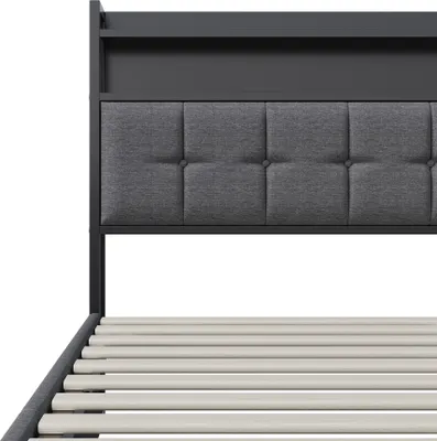 Immagine prodotto di Letto imbottito 160x200cm con USB/Tipo-c e rete a doghe, letto a molle idrauliche con contenitore, letto matrimoniale per ragazzi con led, letto contenitore, biancheria
