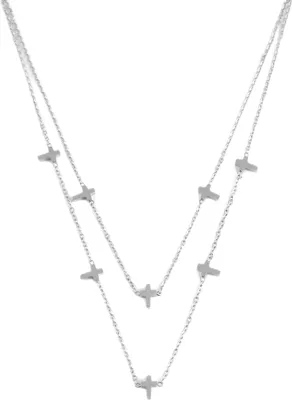 Produktbild von Halskette aus Edelstahl Kreuze Anhänger Layer Ankerkette Schmuck Mehrreihig Karabinerverschluss |