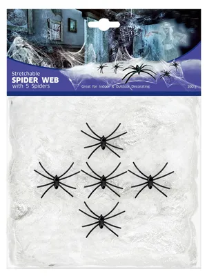 Produktbild von Künstliche Spinnweben mit 5 Spinnen als Halloween Deko