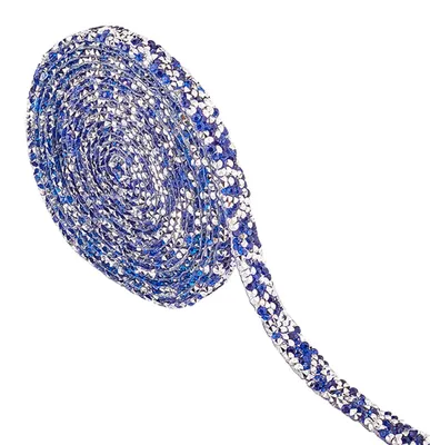 Strassband, 1 Yard, 1 cm, funkelnd, Harz-Hotfix, Blau
