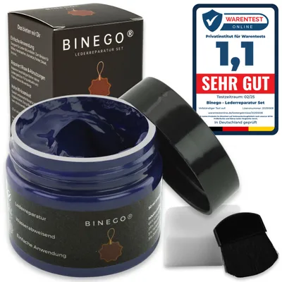 Produktbild von Binego® Lederreparaturset Leder & Kunstleder Reparatur Set | Lederreparatur Flüssigleder Lederfarbe Reparieren Reparaturset Aufbereitung | Blau