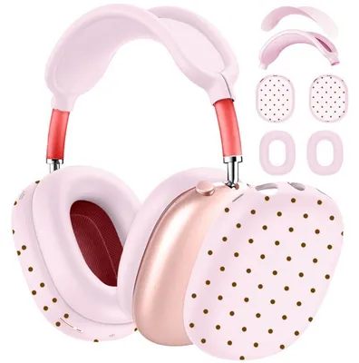 Image de INF Housse en silicone compatible avec Apple AirPods Max — Blanc à pois noirs, protection 4 pièces lavable Rose