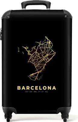 Obrázok produktu pre NoBoringSuitcases.com® Kufre Príručný kufor na kolieskach Malý kufor na 4 kolieskach - Mapa mesta - Mapa - Zlatá - Mapa - Barcelona - Veľkosť kabíny < 55x40x23 cm a 55x40x20 cm - Foto kufor - Kabínový kufor - Palubná batožina Príručný kufor 55x35x20 cm, 36L,