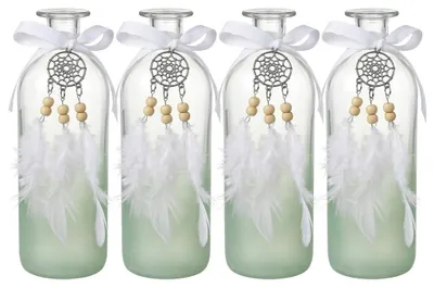 Vasen-Set (4er) 20 cm, Glas, grüner Farbverlauf, Boho-Deko