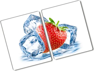 Produktbild von Tulup Glas Herdabdeckplatte - 2x40x52 cm - Glaskeramikkochfeld-Abdeckung Spritzschutz Glasabdeckplatte Kochplattenabdeckung und Schneidebrett - Zweiteilig - Essen & Getränke - Erdbeere mit Eis - Rot