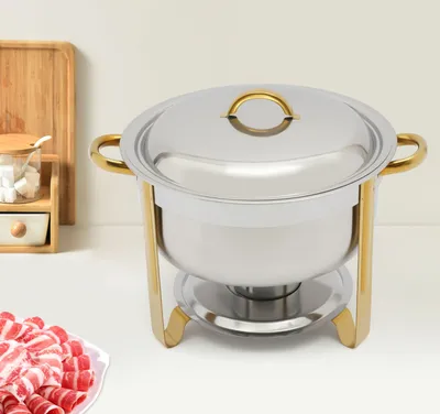 Image de Acier inoxydable Chafing Dish rond 5L Réchauffeur d'aliments Conteneur Réchauffeur de Buffet avec couvercle pour Buffe Party or