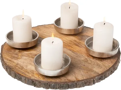 Produktbild von Kerzenteller Kerzenhalter Mangoholz/Alu rund 4Kerzen Ø32cm H5cm