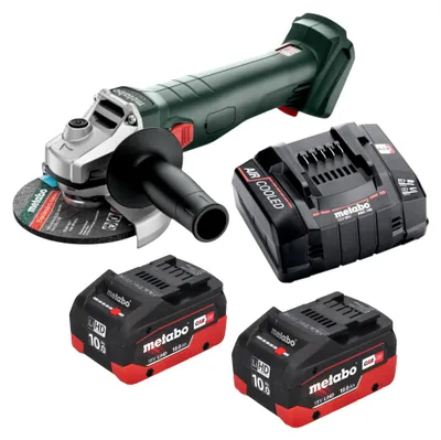 Zdjęcie produktu dla Szlifierka kątowa akumulatorowa Metabo W 18 7-125 18 V 125 mm + 2 akumulatory LiHD 10,0 Ah + ładowarka