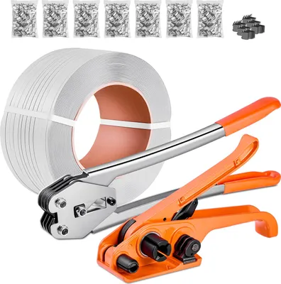 Image de Kit de cerclage VEVOR, appareil de cerclage haute performance avec 975 m de feuillard PP, 1000 scellés métalliques, 50 cornières de protection, kit d'emballage de palettes en plastique pour le stockage/l'expédition/le déménagement