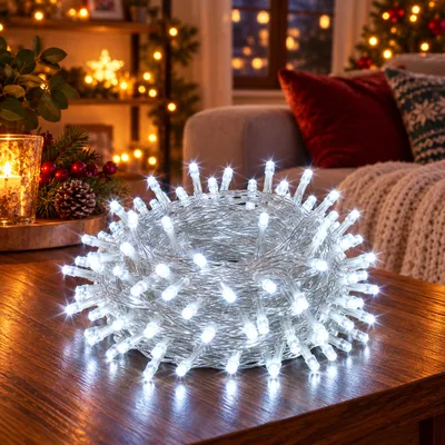 Produktbild von 30M 300LEDs 8 Modi Lichterkette Strom, Timer, Merkfunktion, LED Weihnachten Lichterkette Party Deko Licht Weihnachtsbaum Garten Beleuchtung, Weiß