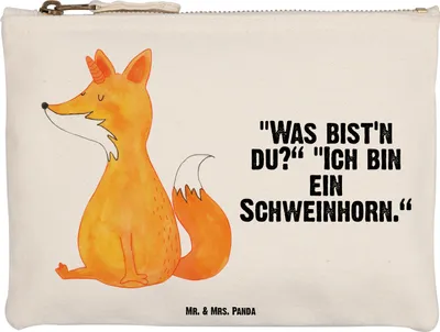 Produktbild von Mr. & Mrs. Panda Kulturbeutel Einhorn Fuchs Größe M - Weiß - Geschenk, Unicorns, Etui, Pouch, Kosmetiktasche, Unicorn, Mäppchen, Füchse, Fuchshörnchen, Einhörner