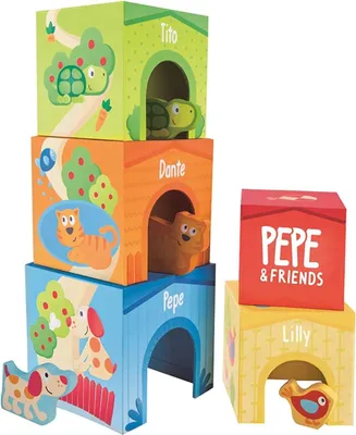 Immagine prodotto di Hape Pepe and Friends torre giocattolo impilabile cubi figure animali cartone 9 pezzi