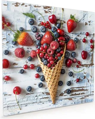 Produktbild von Küchenrückwand Spritzschutz Glas mit Motiv Früchte Eiscreme 40 x 40 cm