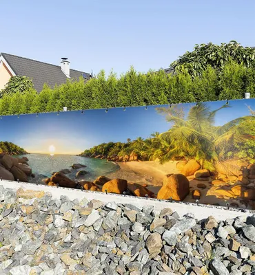 Produktbild von Zaunbanner Strand mit Palmen Sichtschutz Garten Zaun
