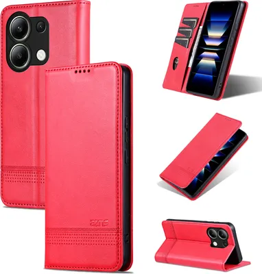 Produktbild von Leder Hülle für Xiaomi Redmi Note 13 4G, Klapphüllen Brieftasche Magnetverschluss Ständer Schutzhülle Rosa