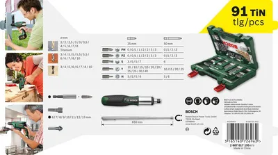 Produktbild von V-Line TiN-Bohrer- und Bit-Set, 91-teilig, Ratschen-Schraubendreher, Magnetstab