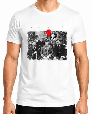 Produktbild von Horror Freunde Parodie Halloween Masken Pennywise Jason Michael Herren T-Shirt, Weiß, L