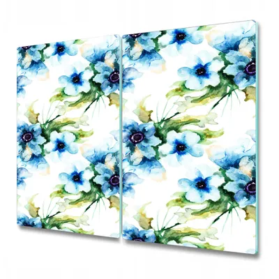 Produktbild von Küchenschneidebrett - Glasschneidebrett - Herdabdeckung - 2x 30x52 cm - Aquarellblumen