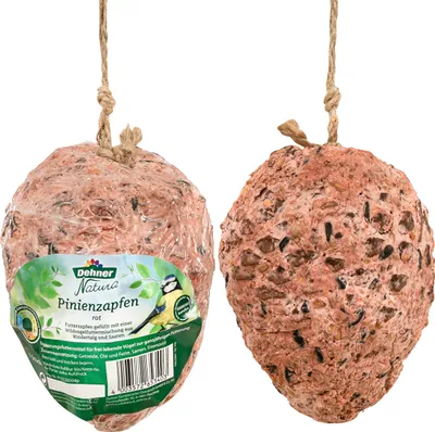 Produktbild von Dehner Natura Premium Wildvogelfutter, Wildvogelsnack, Pinienzapfen, Ganzjahresfutter nahrhaft, hochwertiges Vogelfutter für Wildvögel, 2 x rot, 2 x gelb, 4 x 350 g (1.4 kg)
