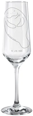 Produktbild von Mr. & Mrs. Panda Glas Seekuh Happy - Transparent - Geschenk, Freundin, Selbstliebe, dekorglas, Zufrieden, Urlaub, Sektflöte, Neuanfang, Champagnerglas, Respekt, Trinkglas