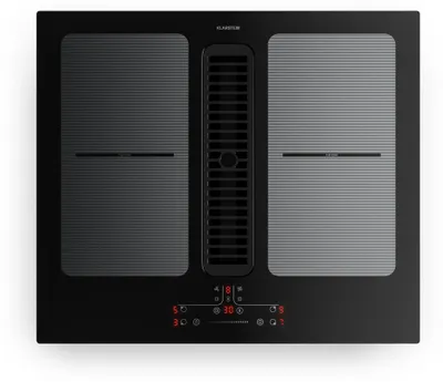 Produktbild von Klarstein Full House Induktionskochfeld mit Dunstabzug 60 cm – 4 Zonen, Flexzonen, 7335W Boost, Touch-Steuerung, Timer, Kindersicherung, Restwärmeanzeige, integrierter Abzug, Glaskeramik, Black