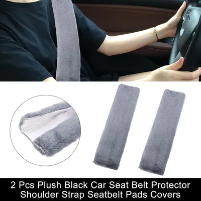 Image de 2pcs Peluche Voiture Siège Ceinture Protecteur Coussinet Confortable Couvre Bleu Gris