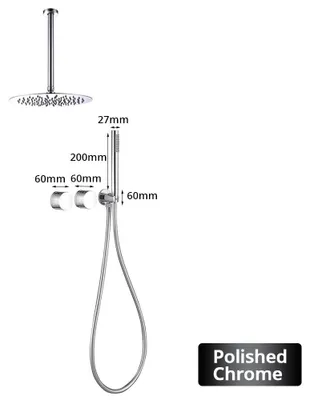 Zdjęcie produktu dla Zestaw prysznicowy do łazienki - montaż ścienny, deszczownica - okrągła, 20 cm, słuchawka prysznicowa z baterią mieszającą - mosiądz, chrom polerowany