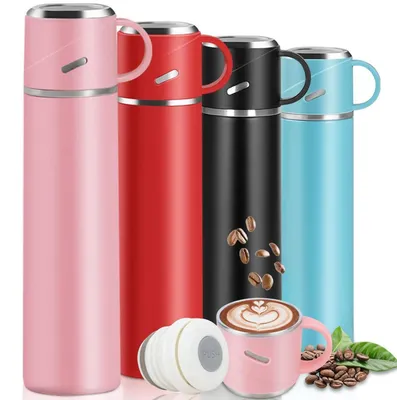 Image de Thermos 550 ml en acier inoxydable, étanche, avec gobelet et anse, rose, à double paroi, pour boissons chaudes et froides
