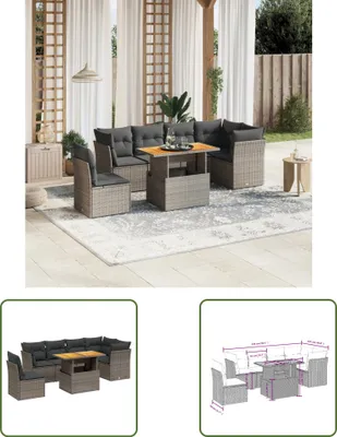 Produktbild von The Living Store 7-tlg. Garten-Sofagarnitur mit Kissen Grau Poly Rattan