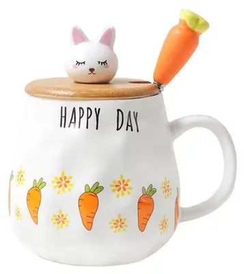 Zdjęcie produktu dla Filiżanka "Zajączek" 400 ml, ceramiczna, z pokrywką i łyżeczką. Pomysł na prezent