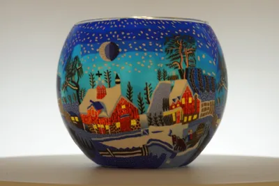 Produktbild von Windlicht Winterzeit Teelicht Leuchtglas Teelichthalter Schnee Landschaft Dorf