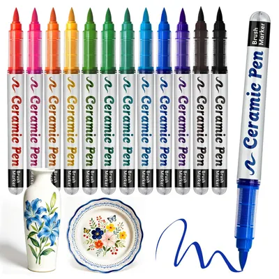Image de Stylos à porcelaine - 12 couleurs, résistants à l'eau et au lave-vaisselle - Pour décorer la céramique, le verre, le bois et le métal