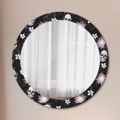 Produktbild von Spiegel - Mirror zum Wandspiegel Schlafzimmer – Schminkspiegel- Totenköpfe Blumen- Ø80cm